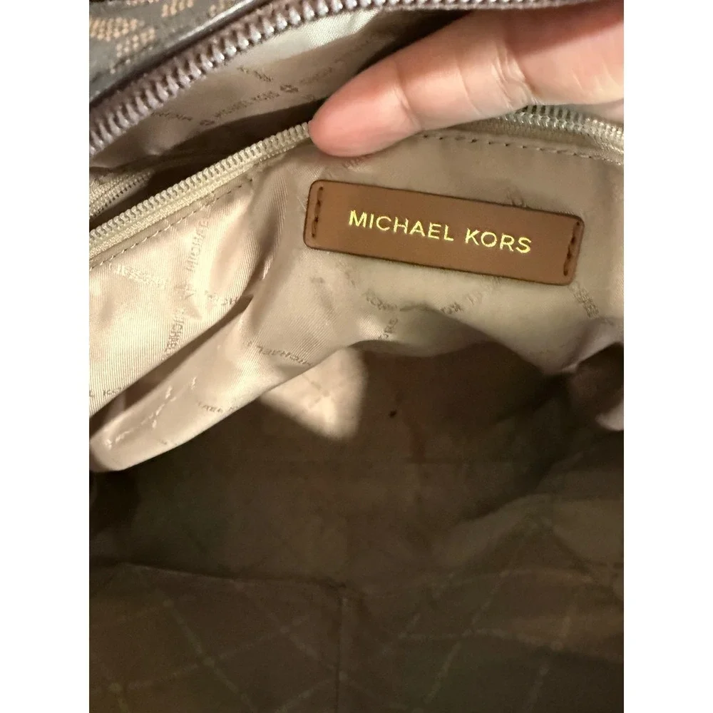 Michael Kors Signature PVC‎ Leather Tote Bag Brown Tan Shoulder Bag